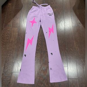 Rockstar Dist. Women's Lavender Track Pants with Pink Lightning